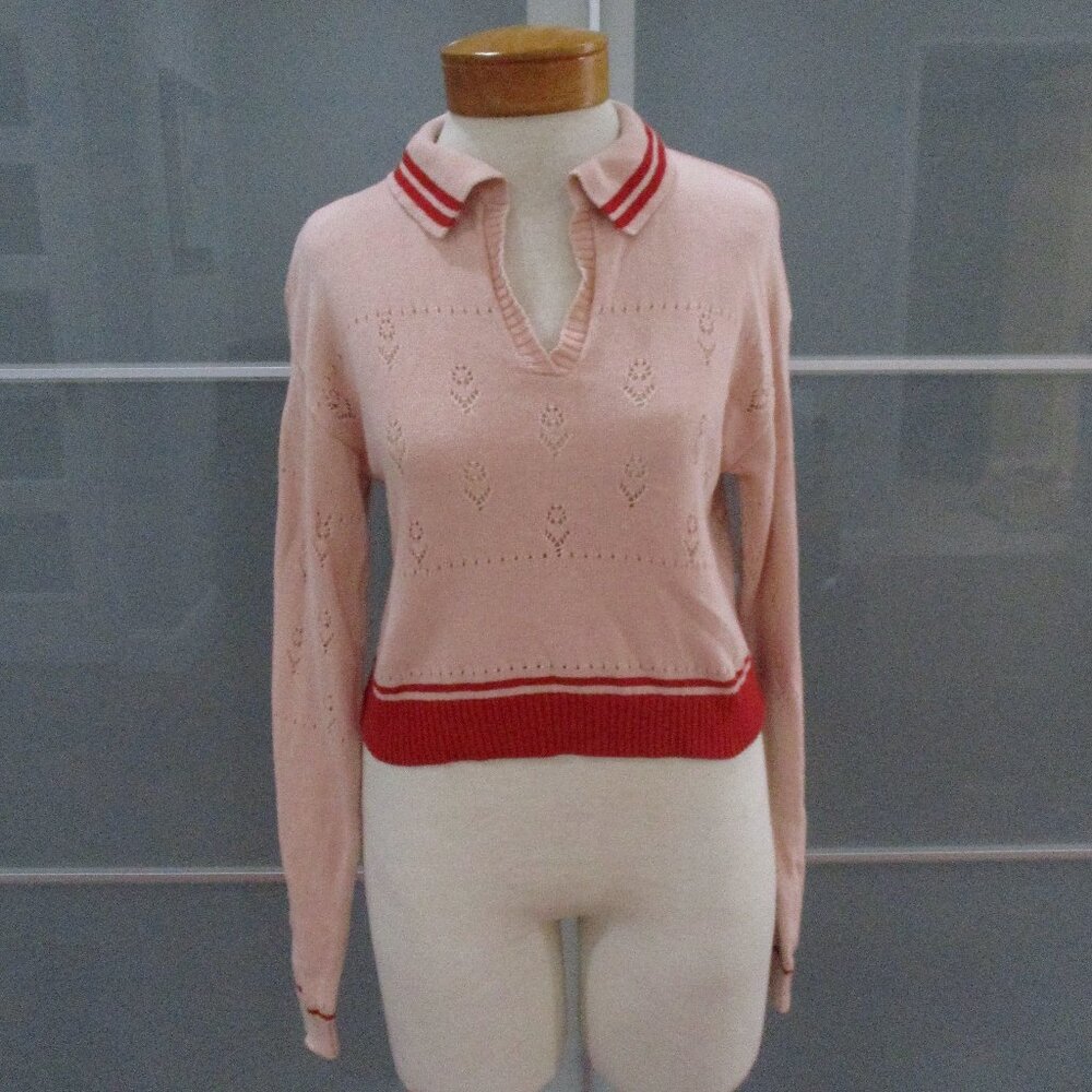 BP. Long Sleeve Collared Pointelle Detail Sweater